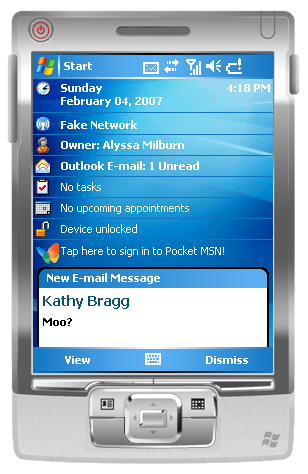 screenshot
of Windows Mobile receiving an email